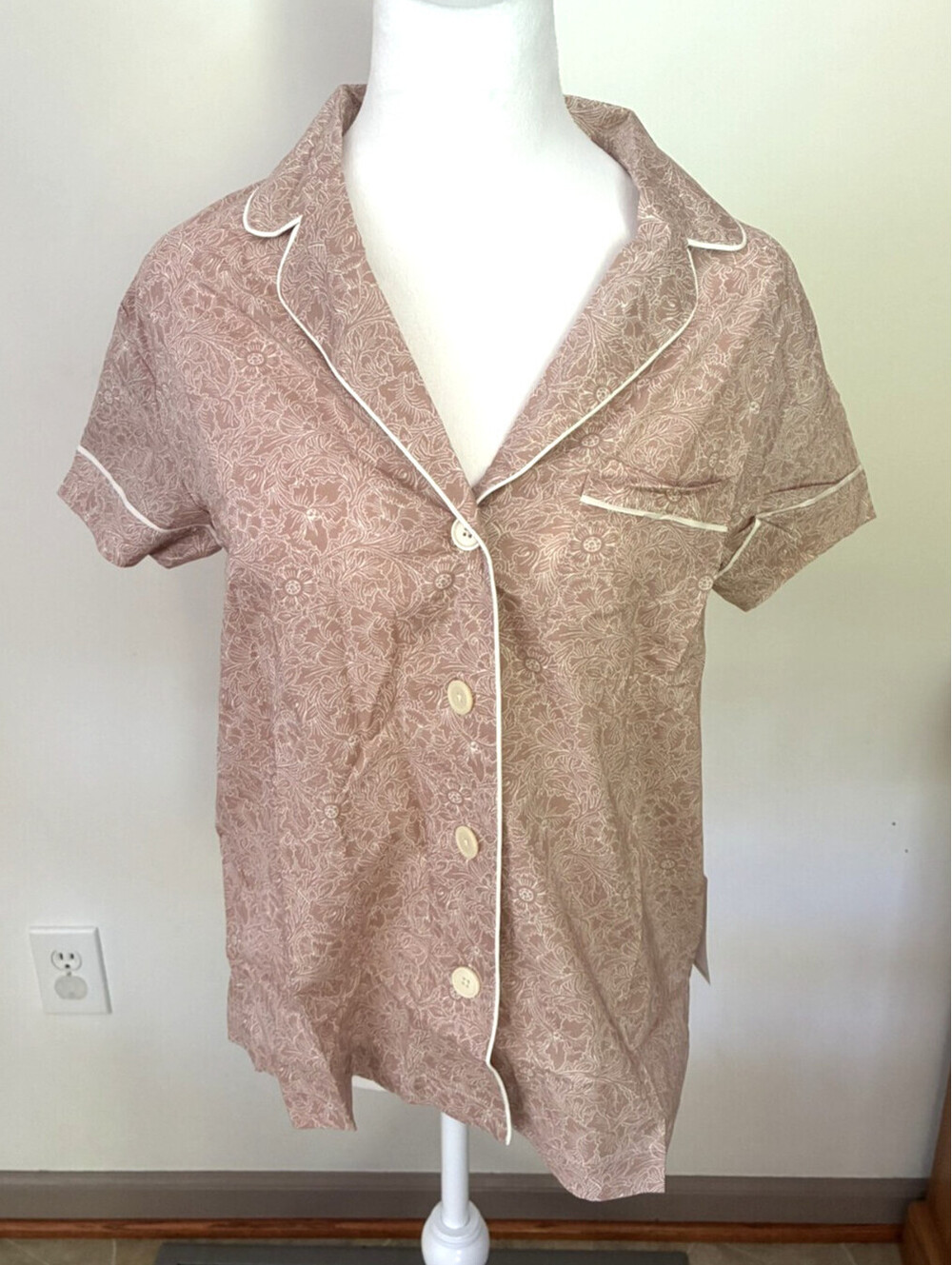 Haven Well Within Dusty Rose Floral Notch Collar Lounge Pajama Top XS NWT